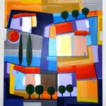 „Misto i drveće” – Saša P. Novak, ulje na platnu, 24 × 30 cm.