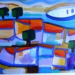 „Kučice i barka” – Saša P. Novak, ulje na platnu, 24 × 30 cm.