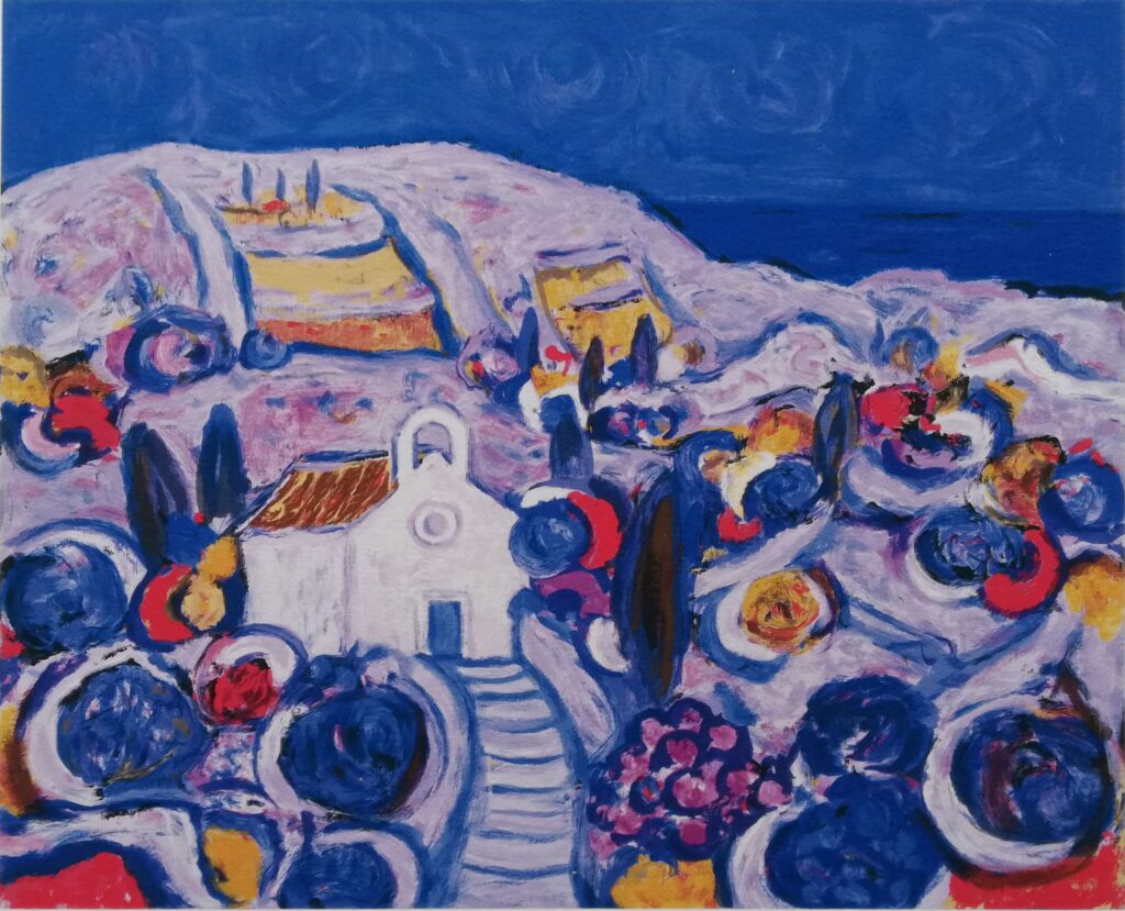 „Crkvica” – Đuro Pulitika, grafika, 40 × 50 cm.