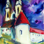 „Zagrebačka katedrala” – Dan Trantina, ulje na platnu, 50 × 70 cm.