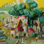 „Grad i maslina” – Mladen Veža, grafika, 50 × 70 cm.