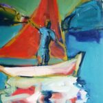 „Crveno jedro” – Dan Trantina, ulje na platnu, 50 × 40 cm.