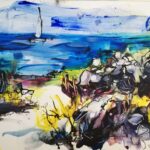 „Jedrilica na Pagu” – Dan Trantina, tempera na papiru, 30 × 40 cm.
