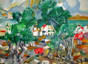 MLADEN VEŽA -ULJE NA PLATNU 50X60 cm „Zelene masline” – Mladen Veža, grafika, 50 × 60 cm.